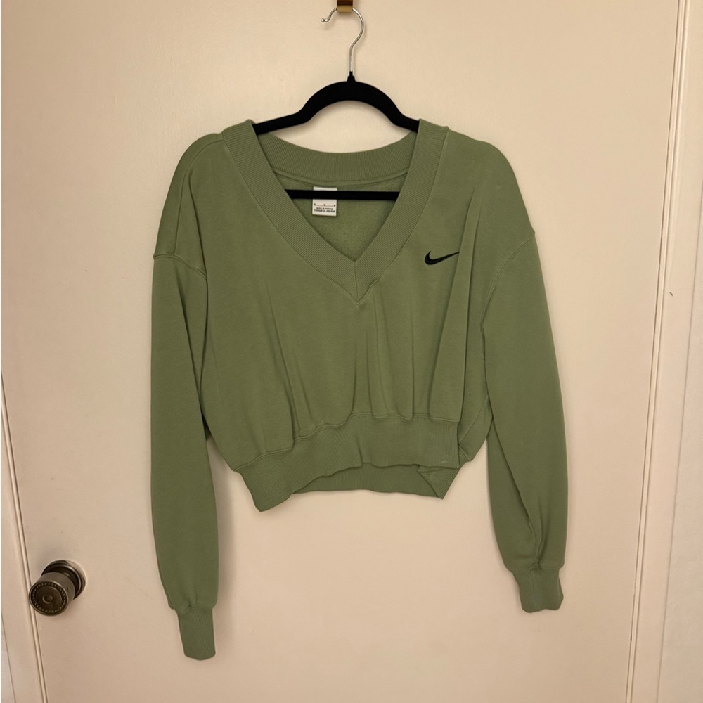 Nike Olive Cropped V-Neck Pullover